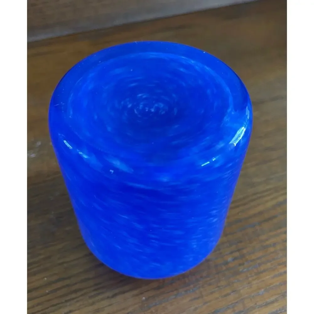 Art Glass Cobalt Blue & White Swirl Small Vase 4